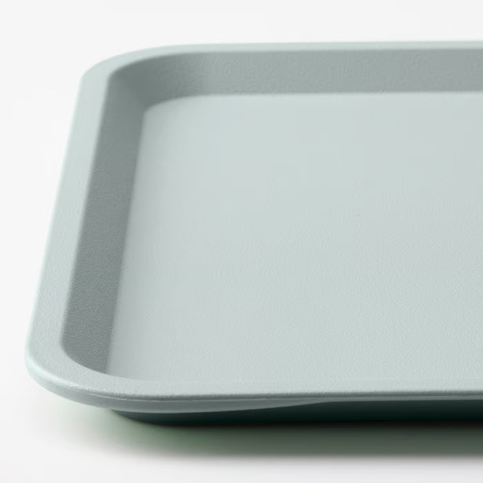 IKEA TILLGÅNG pale green tray top-down view showing flat even surface and angled edges