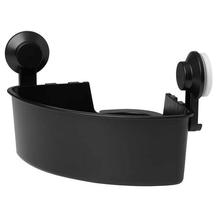 IKEA TISKEN black corner shelf unit with suction cup for bathroom storage #70498529