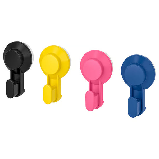 IKEA TISKEN suction cup hooks set of 4 mixed colours black yellow pink blue product view #00381274