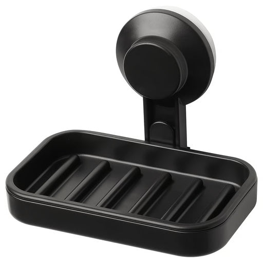 IKEA TISKEN black soap dish with suction cup wall-mounted ridged draining tray #30498531