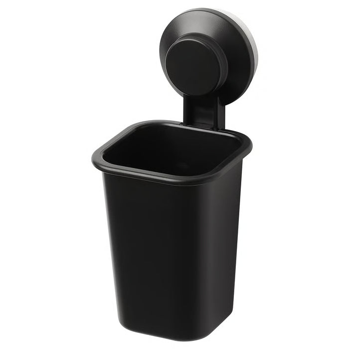 IKEA TISKEN black toothbrush holder with suction cup, square shape, smooth finish #90498533