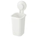  IKEA TISKEN white toothbrush holder with suction cup mounted on bathroom tile wall front view #50381295