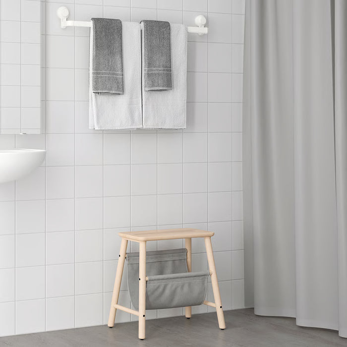  IKEA TISKEN white towel rack installed in bathroom corner near shower curtain compact fit
