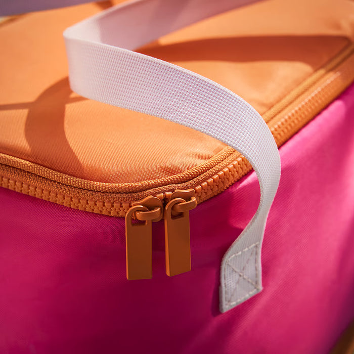 IKEA TOFSAND pink orange cooling bag open top view showing insulated interior lining