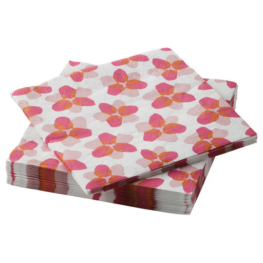IKEA TOFSAND pink floral paper napkin folded on table, 33x33cm #00617644