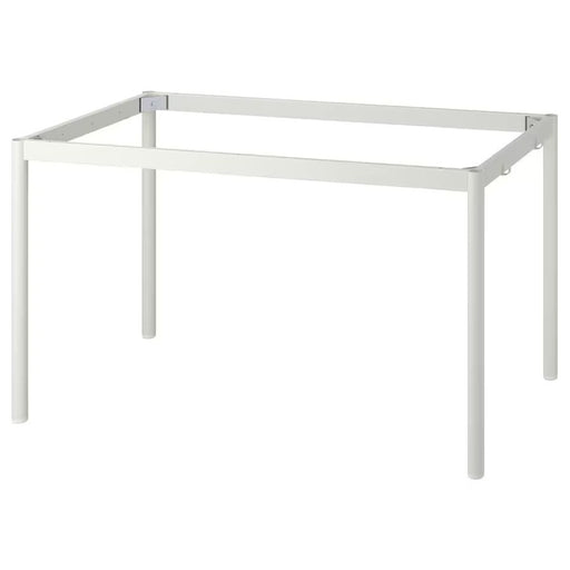 "White IKEA TOMMARYD underframe with a steel base, measuring 127 cm by 67 cm with a height of 72 cm, capable of supporting up to 75 kg. Features a clean, minimalist design suitable for various settings like homes, cafés, and meeting rooms. Easy to maintain with an epoxy/polyester powder-coated finish."