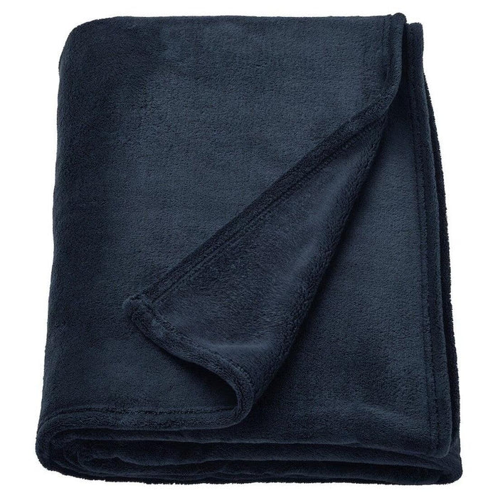 IKEA DYTÅG Throw, dark blue, 130x170 cm with TRATTVIVA Bedspread, black-blue, 150x250 cm and  FÄRGMÅRA Pillowcase, white50x80 cm