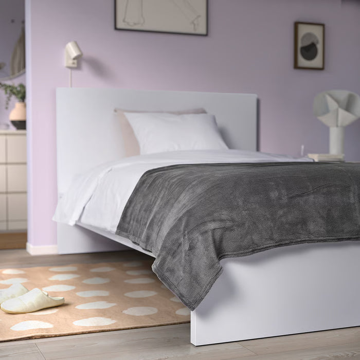 IKEA TRATTVIVA dark grey fleece bedspread textured plush loop weave close-up