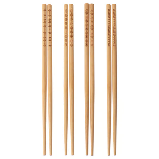  IKEA TREBENT bamboo chopsticks 4 pairs set with etched decorative patterns light beige #70342972
