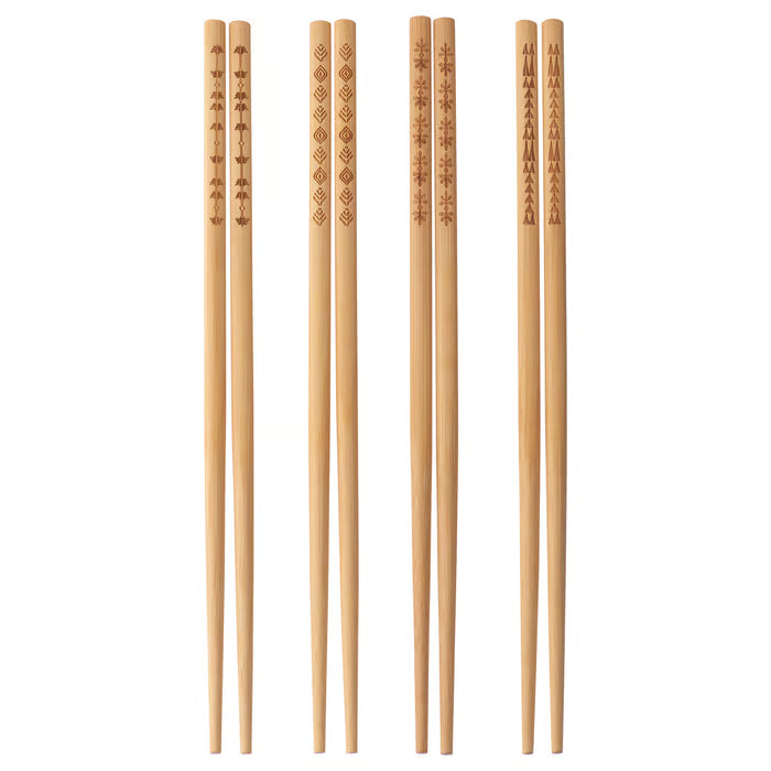  IKEA TREBENT bamboo chopsticks 4 pairs set with etched decorative patterns light beige #70342972