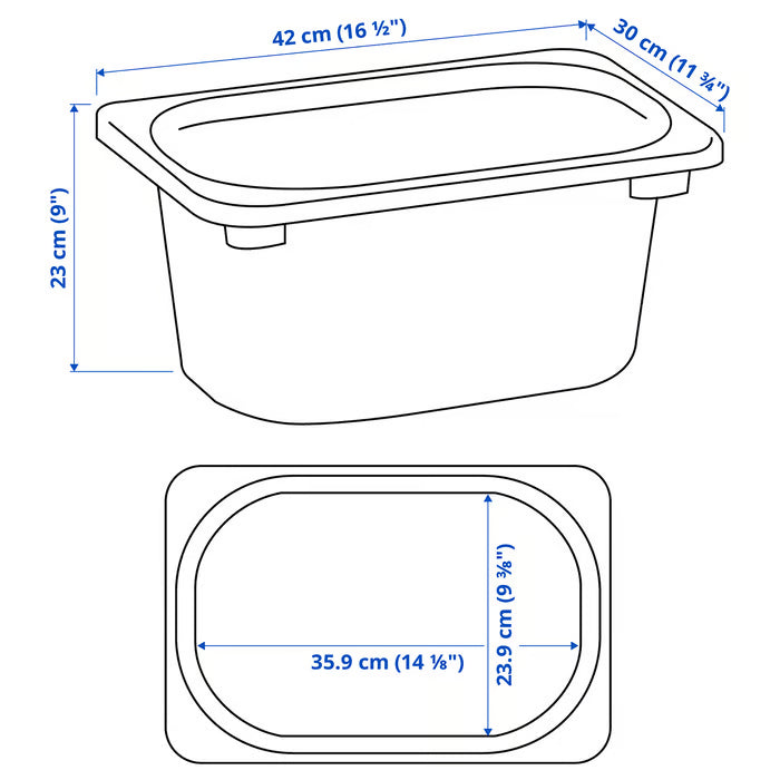 IKEA TROFAST storage box dimension illustration showing width 42cm depth 30cm height 23cm