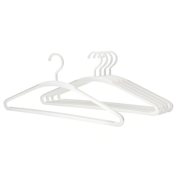 IKEA TRYSSE white grey plastic hangers anti-slip swivel hook pack of 5 flat lay view #90515071