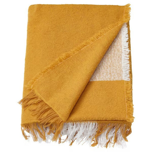"IKEA UGGLEFLY Throw Blanket in dark yellow/off-white knit"