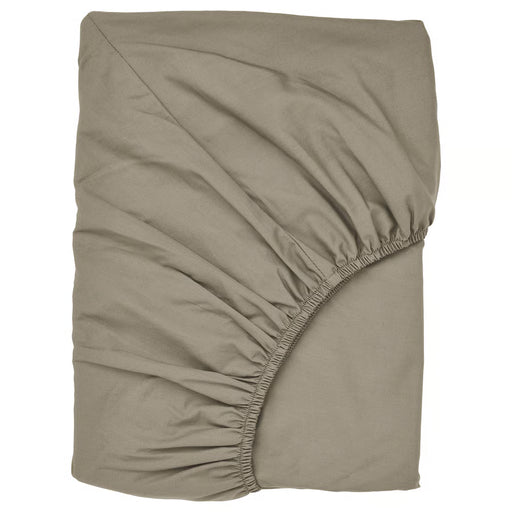  IKEA ULLVIDE fitted sheet grey-beige 80x200cm flat lay showing elastic edges and percale weave #30590209