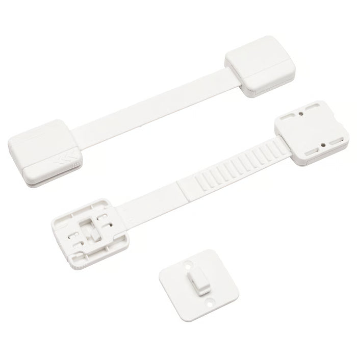  IKEA UNDVIKA white multi latch child safety lock with adjustable strap and adhesive tape components #20339868