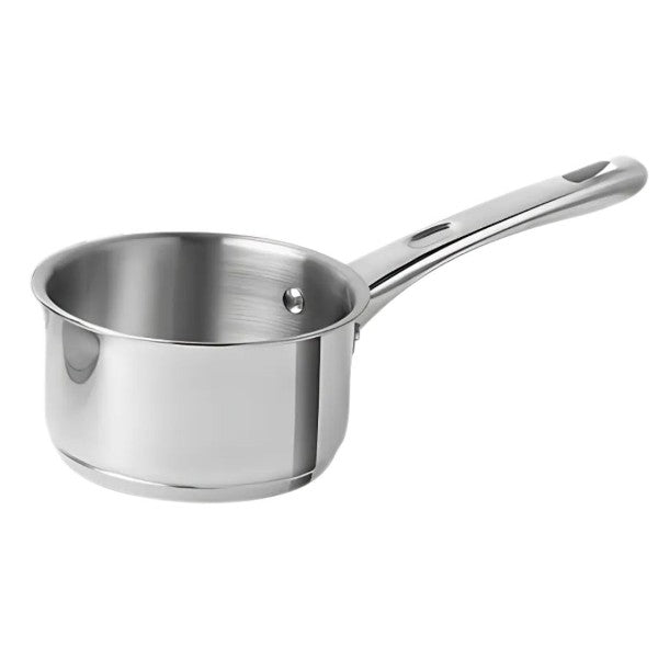 IKEA DVÄRGKRÄFTA stainless steel saucepan with 1-liter capacity; polished finish and riveted handle with hanging hole – ideal for heating liquids and small-batch cooking - 70601437