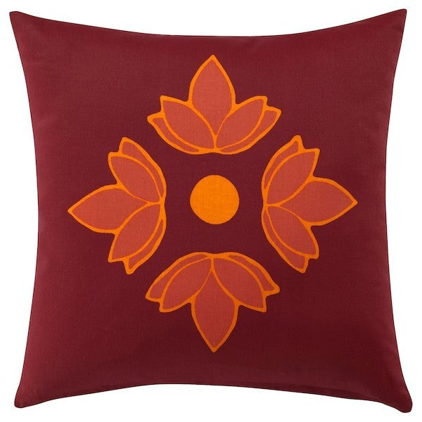 IKEA Throw, white, 130x170 cm with Cushion, dark red/printed, 40x40 cm