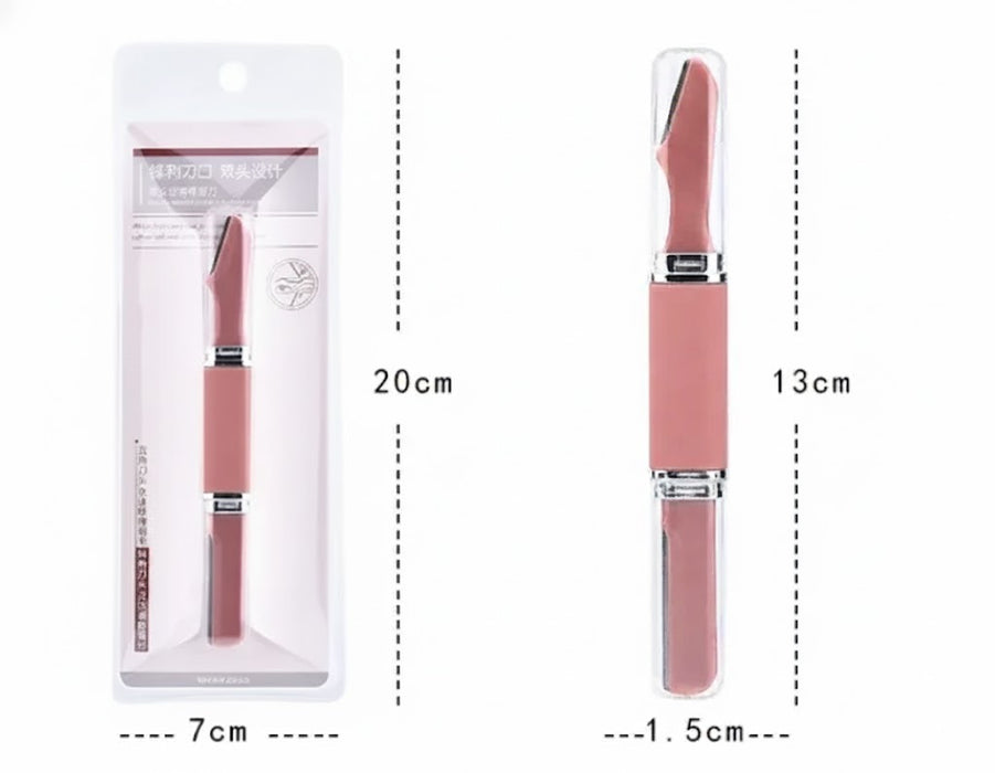 Digital Shoppy eyebrow trimmer – pink cosmetic tool with packaging dimensions: 20 cm x 7 cm, product size: 13 cm x 1.5 cm
