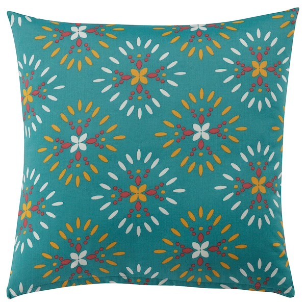 IKEA Throw, white dark beige/check, 130x170 cm with Cushion, green/printed, 40x40 cm