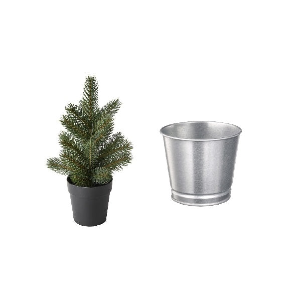 IKEA Mini Christmas Tree with Galvanized Pot - 9 cm Complete Set