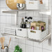  IKEA UPPDATERA white box on organised kitchen shelf with spices towels and containers