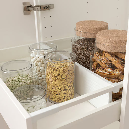 IKEA UPPDATERA divider organising kitchen drawer with glass jars of beans and lentils