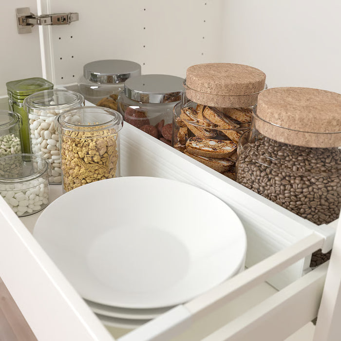 IKEA UPPDATERA drawer divider organising glass jars and bowl in kitchen drawer