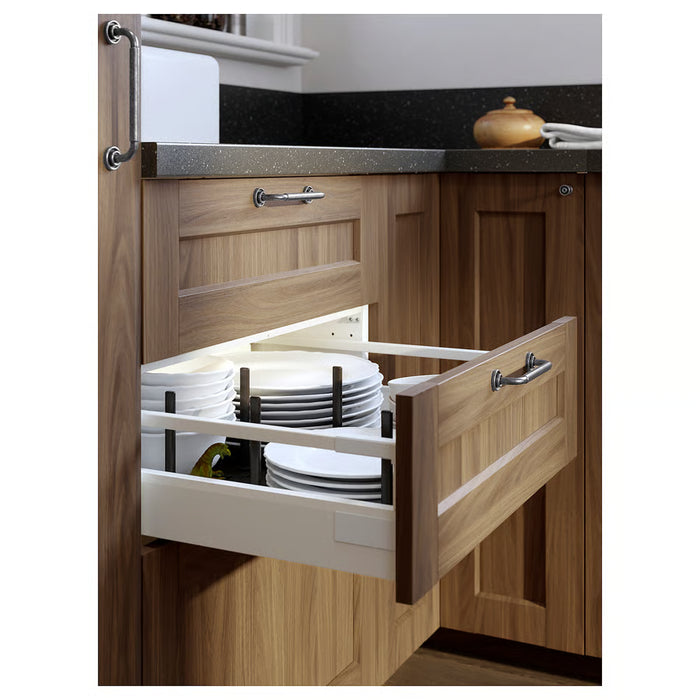 IKEA UPPDATERA drawer organiser anthracite 60cm inside kitchen cabinet with mixed cookware