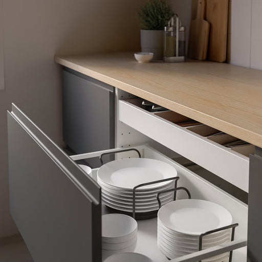  IKEA UPPDATERA plate holder anthracite inside open kitchen drawer
