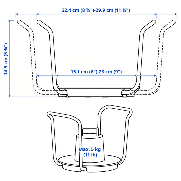 IKEA UPPDATERA anthracite plate holder close-up showing powder-coated steel handles and galvanized reinforcement
