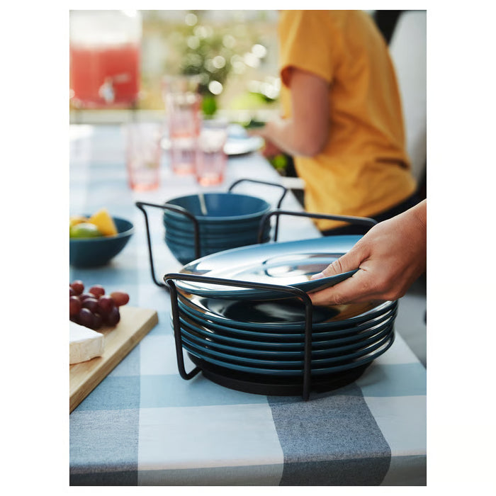  IKEA UPPDATERA anthracite plate holder shown inside a kitchen cabinet shelf setting