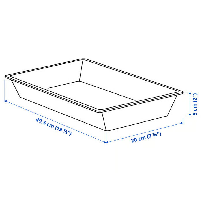 Measurement illustration diagram for IKEA UPPDATERA utensil tray showing width depth and height dimensions