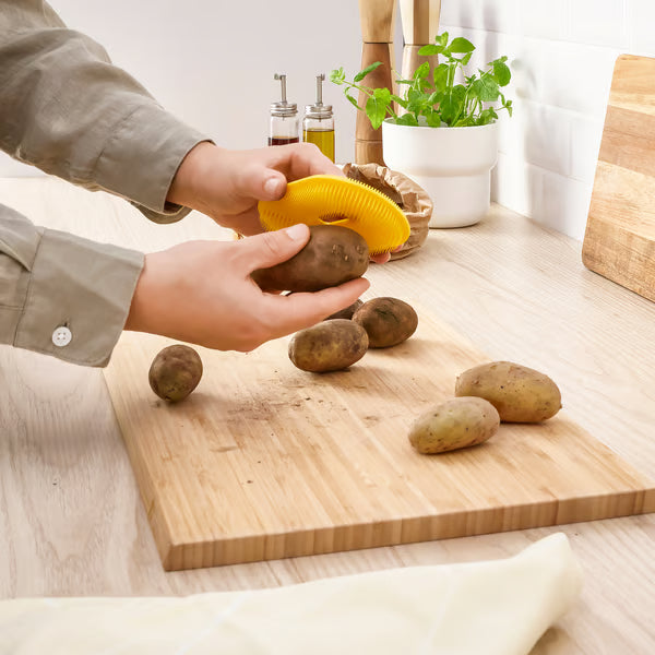IKEA UPPFYLLD Vegetable Scrubber — Bright Yellow, 12cm | Dual-Sided, Dishwasher Safe