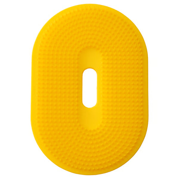 IKEA UPPFYLLD vegetable scrubber bright yellow oval dual-sided top view on white background #40533223
