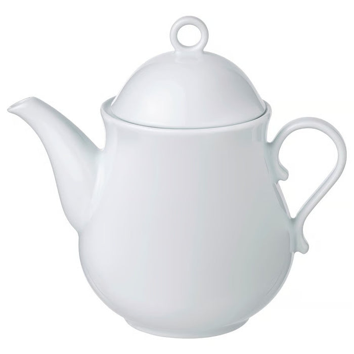 Classic white IKEA UPPLAGA ceramic teapot with 1.2 liter (1.3 qt) capacity, featuring a removable lid and ergonomic handle for comfortable pouring.

