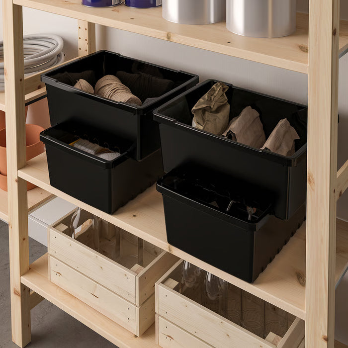 IKEA UPPSNOFSAD black storage box 9L top angle view showing interior depth