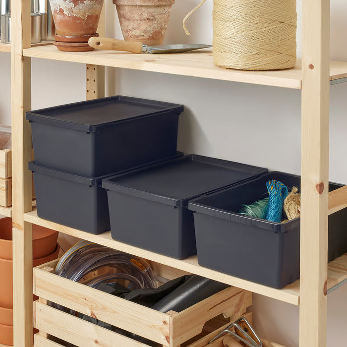 IKEA UPPSNOFSAD Storage Box with lid Black 35x25x14cm — 9L | Stackable Plastic Organiser