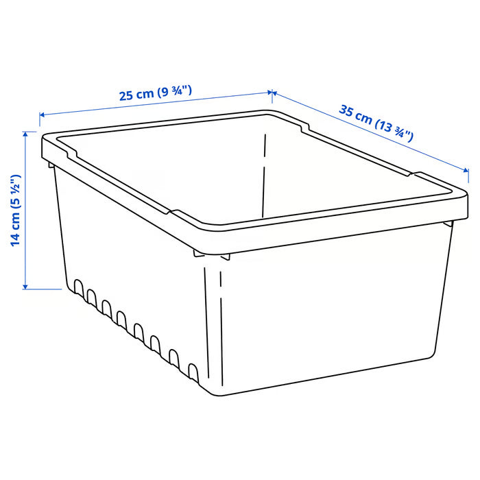 IKEA UPPSNOFSAD storage box transparent white 35x25x14 cm product shot showing full dimensions