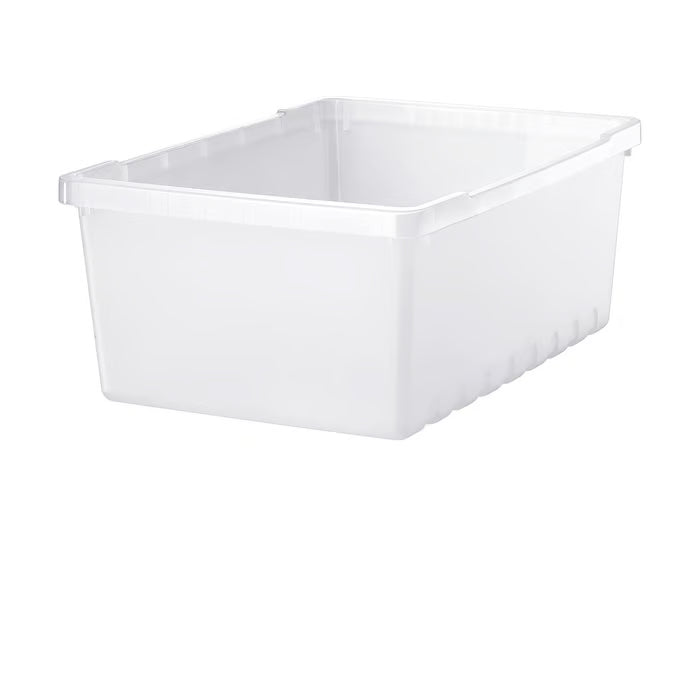 IKEA UPPSNOFSAD transparent white plastic storage box 35x25x14 cm empty on white background #90644285