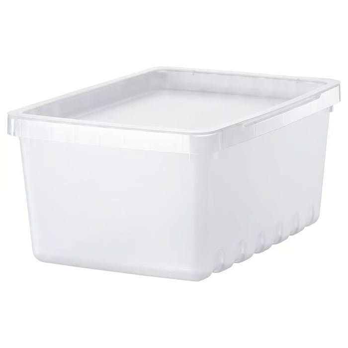 IKEA UPPSNOFSAD transparent plastic storage box with lid 25x17x12 cm front view #69630073