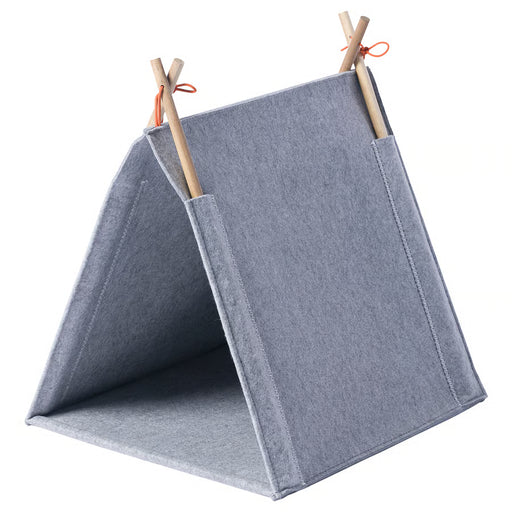 IKEA UTSÅDD grey felt cat house tent with wooden poles on top #30572106