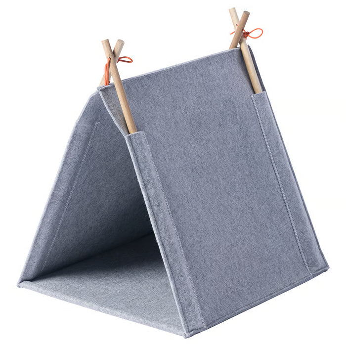 IKEA UTSÅDD grey felt cat house tent with wooden poles on top #30572106