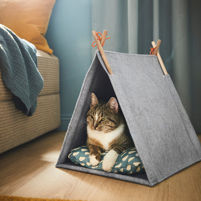 IKEA UTSÅDD Cat House — Grey Felt | Cosy Tent Bed for Indoor Cats