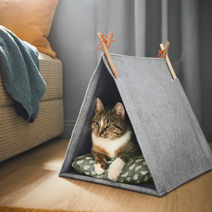 IKEA UTSÅDD Cat House — Grey Felt | Cosy Tent Bed for Indoor Cats