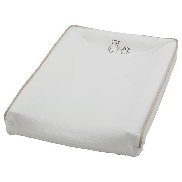 IKEA VÄDRA white terry cover laid flat showing full bear print pattern and soft texture