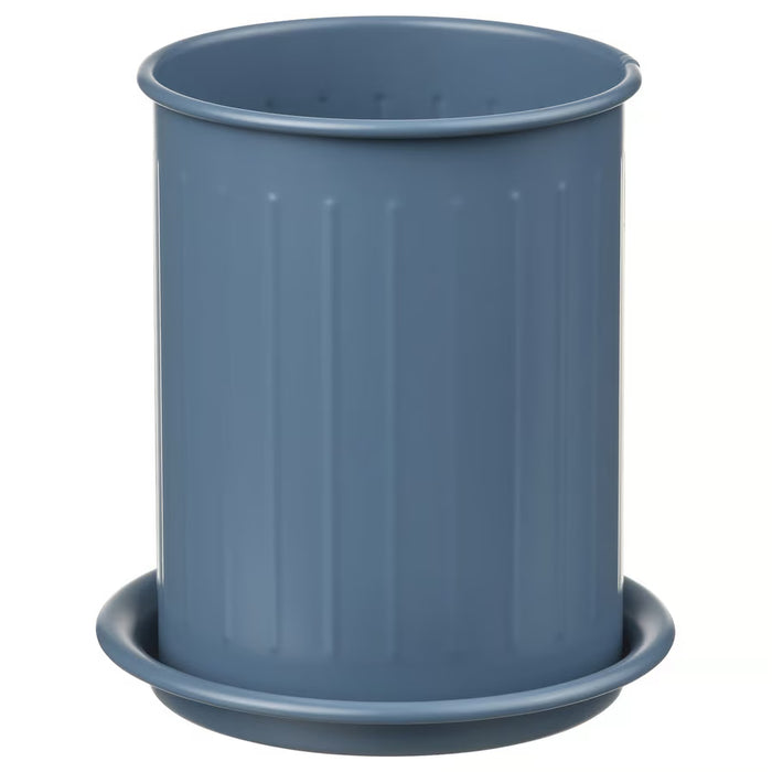IKEA VÄLVÅRDAD dark grey-blue galvanised cutlery stand, cylindrical design with vertical grooves #50605323