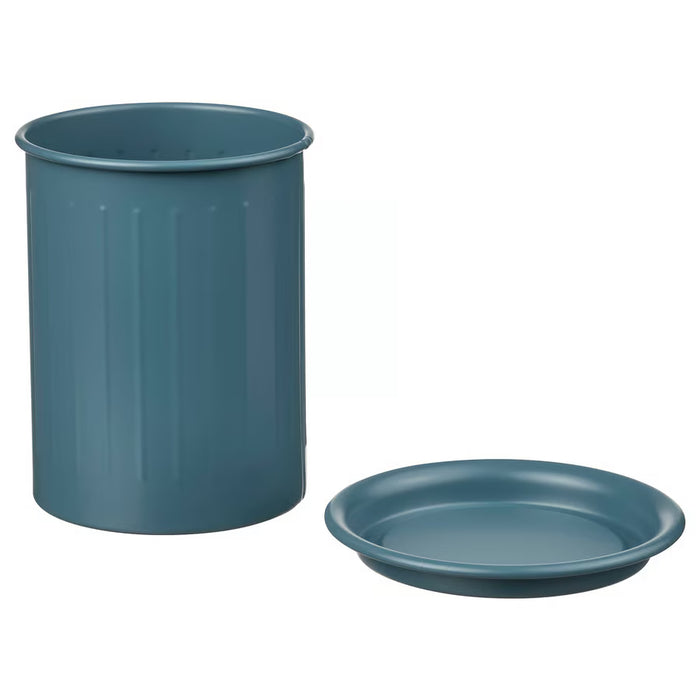 IKEA VÄLVÅRDAD cutlery stand front view showing grooved metal texture and circular base