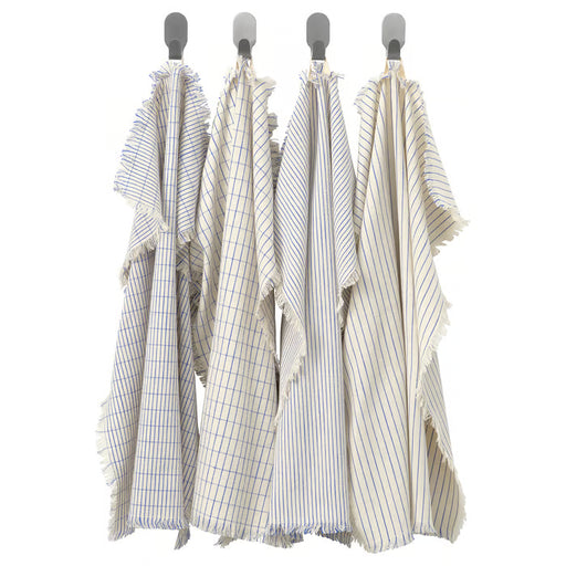  IKEA VÄLVÅRDAD tea towel white blue striped with fringe pack of 4 hanging on kitchen hooks #90618007
