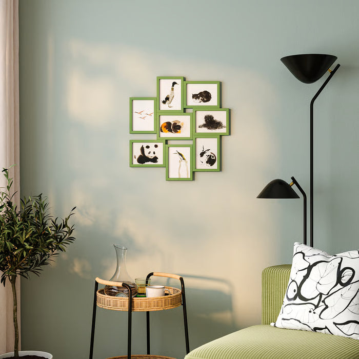 IKEA VÄXBO green collage photo frame showing the 8 photo openings