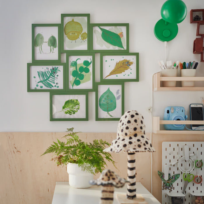IKEA VÄXBO green collage frame with family photos in a home setting
